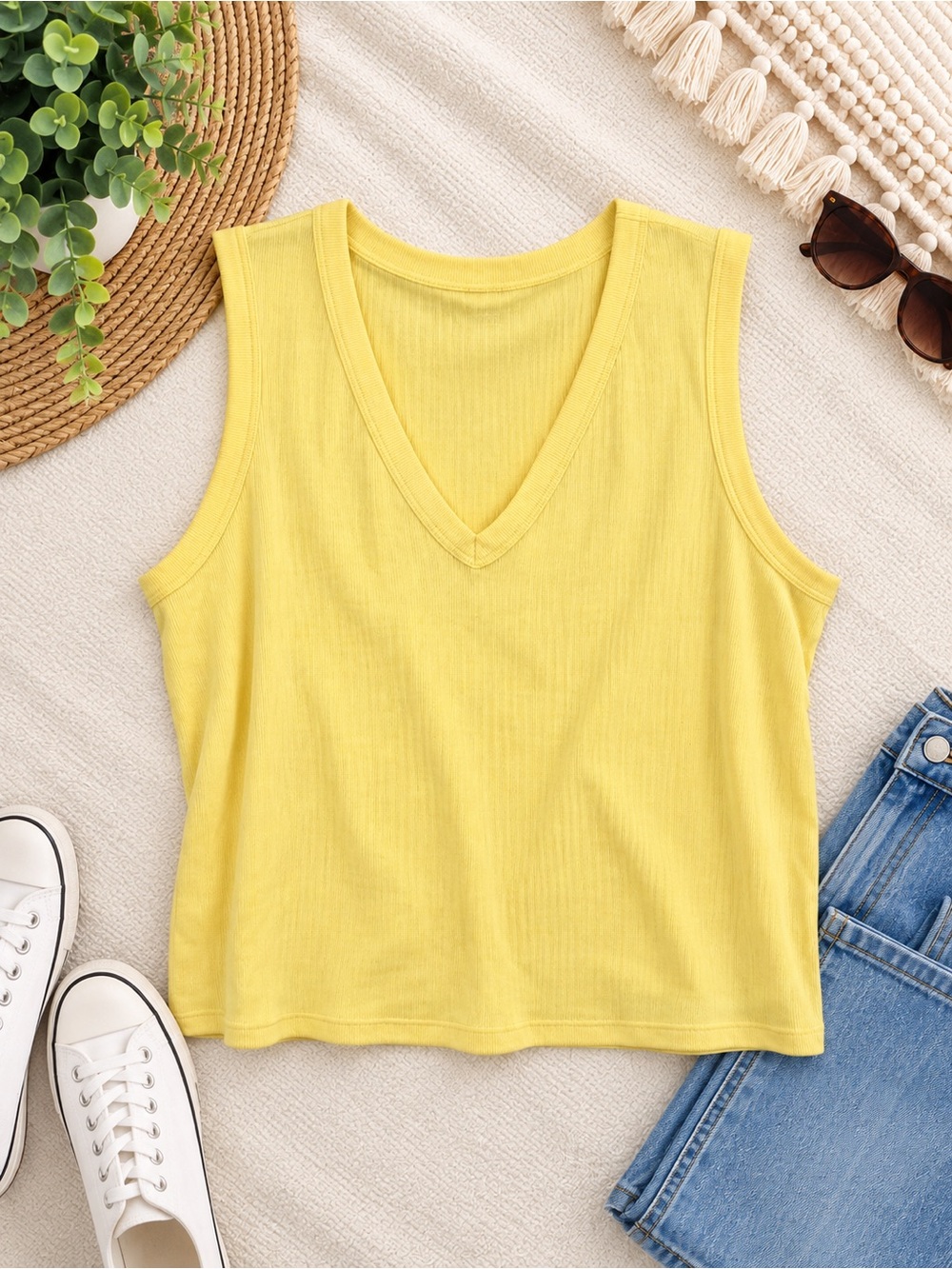 Old Navy Yellow V-Neck Ribbed Tank